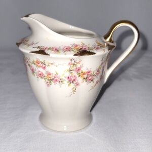 Haviland "Varenne" Cream Pitcher with Gold and Pink Floral Design